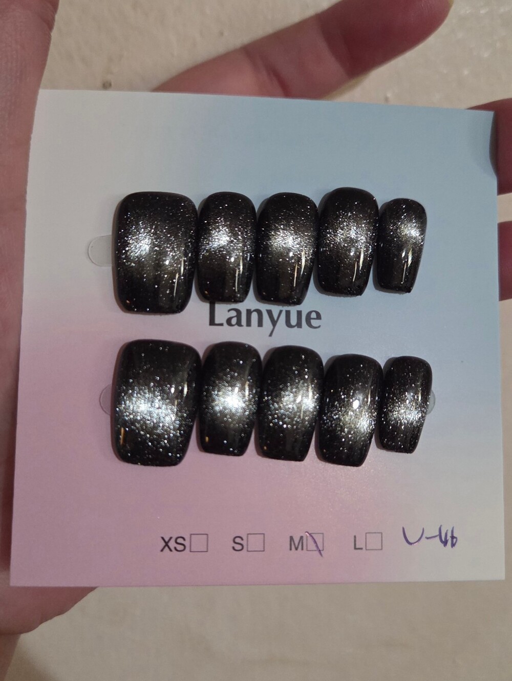 Luxury Handmade "Black Galaxy" Gothic Cat-Eye Shimmery Press-On Nails